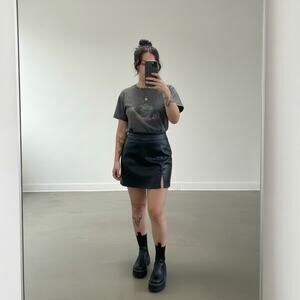 Wild Fable Black Faux Leather Mini Skirt XL, Lined, Slit Accent, Pull On